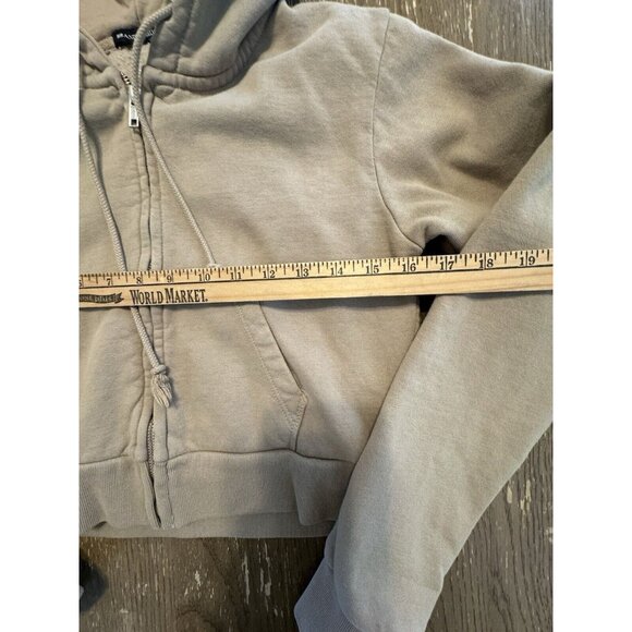 Brandy Melville Tan Hooded Cropped Full Zip Hoodie Sweatshirt O/S Y2K Hoodie - Picture 2 of 8